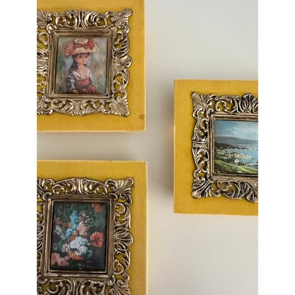 Vintage Velvet Artwork Set/3 romantic impressionist paintings unique 70s baroque - Picture 2 of 11